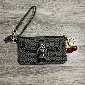 Coach Signature Monogram Soho Buckle Wristlet Black Grey